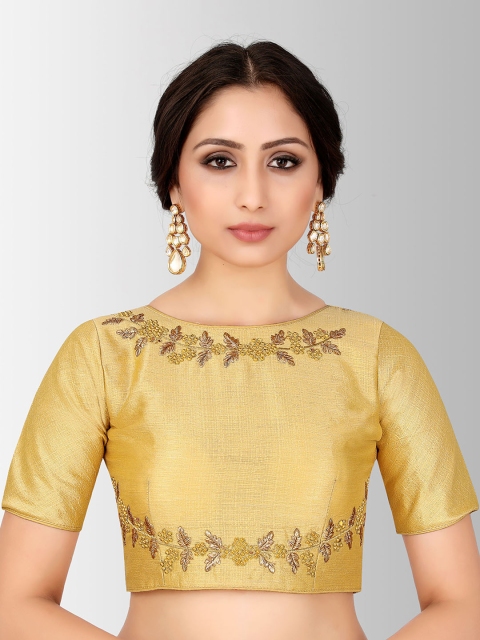 

MIMOSA Women Yellow Embroidered Silk Saree Blouse