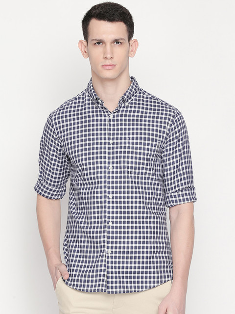 

BYFORD by Pantaloons Men Blue & White Slim Fit Checked Casual Shirt