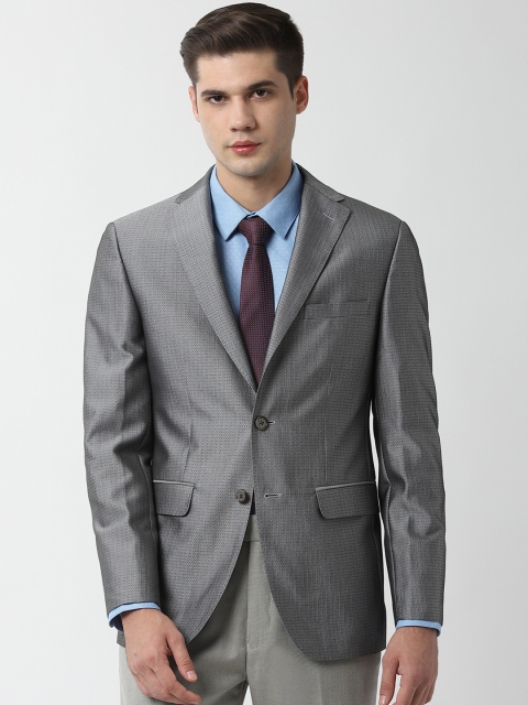 

Peter England Men Grey Self-Design Slim-Fit Single-Breasted Blazer