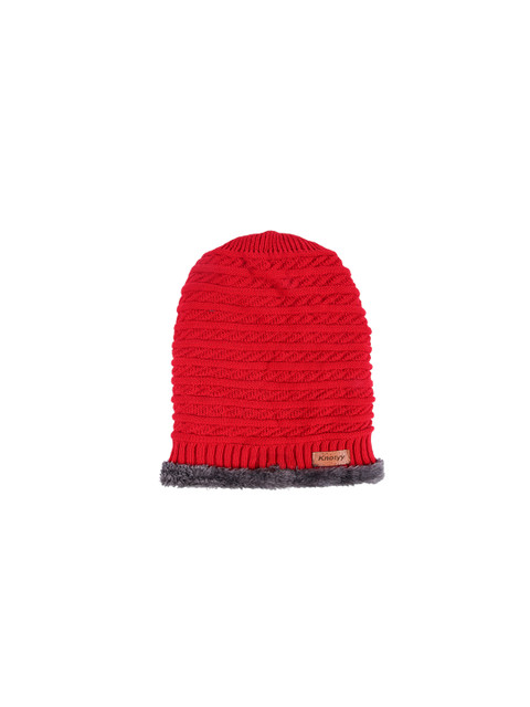 

Knotyy Men Red Self Design Beanie