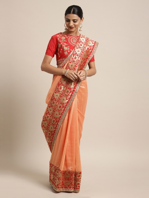 

Mitera Orange Embellished Poly Silk Saree