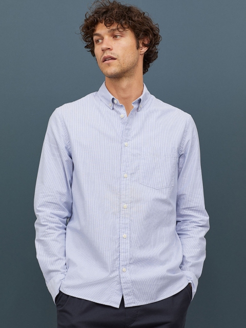 

H&M Men Blue Striped Cotton Shirt Regular Fit