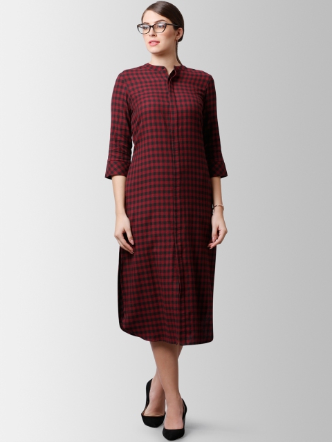 

FableStreet Women Red Checked Shirt Dress