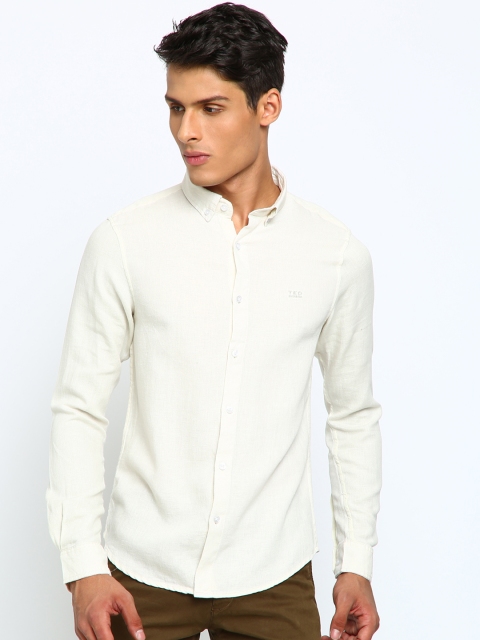 

TED HARBOR Men Off-White Slim Fit Solid Casual Shirt