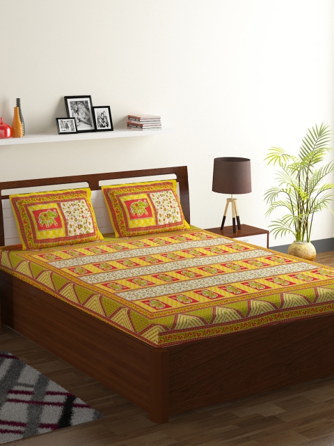 

Ispace Yellow & Red Abstract 104 TC Cotton 1 Queen Bedsheet with 2 Pillow Covers