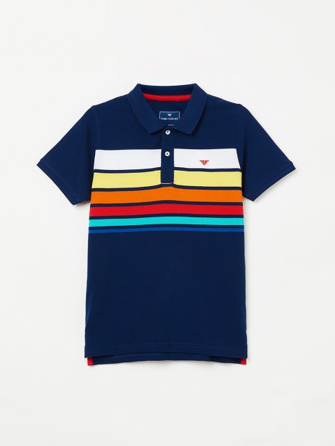 

Fame Forever by Lifestyle Boys Navy Blue Striped Polo Collar T-shirt