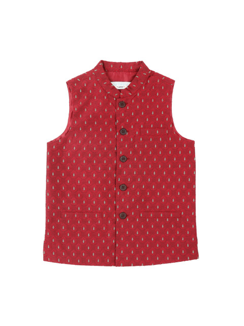 

Pantaloons Junior Boys Maroon & Grey Woven Design Pure Cotton Waistcoat
