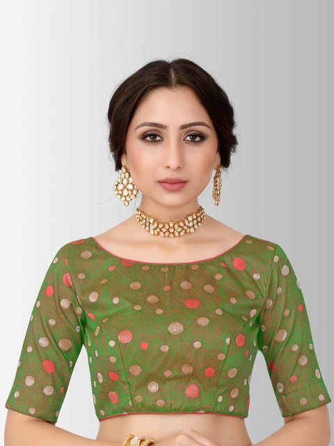 

MIMOSA Women Green Zari Woven Silk Saree Blouse