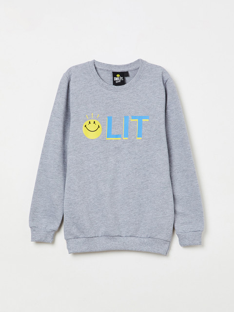 

Smiley World Boys Grey Melange & Blue Printed Sweatshirt