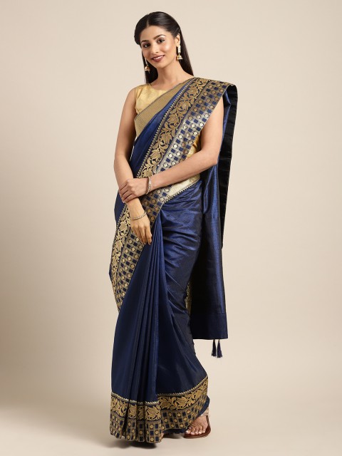 

Mitera Navy Blue & Gold-Toned Poly Silk Embellished Saree