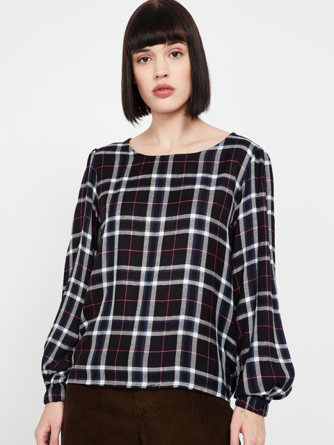 

Fame Forever by Lifestyle Women Black Checked A-Line Top