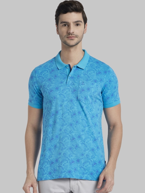 

Parx Men Blue Printed Polo Collar T-shirt