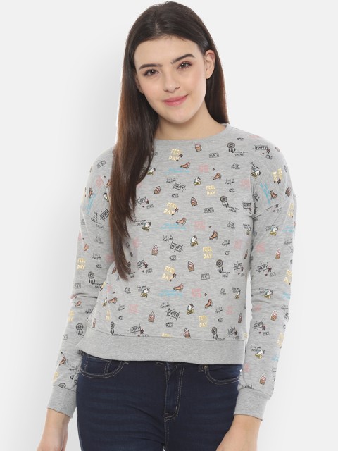 

People Women Grey & Black Printed Sweatshirt