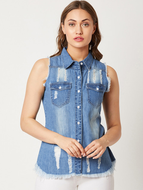 

Miss Chase Women Blue Regular Fit Faded Casual Shirt