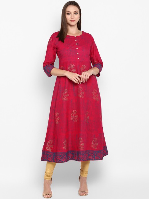 

ZOEYAMS Women Fuchsia Pink Block Printed A-Line Kurta
