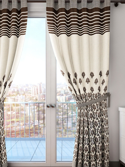 

HOUZZCODE Cream-Coloured & Brown Single Room Darkening Curtain