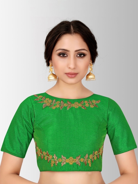 

MIMOSA Women Green Embroidered Silk Saree Blouse