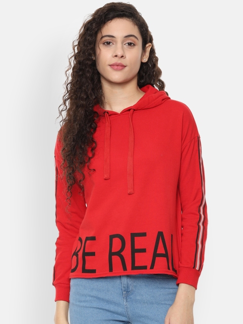 

People Women Red Printed Hooded Sweatshirt