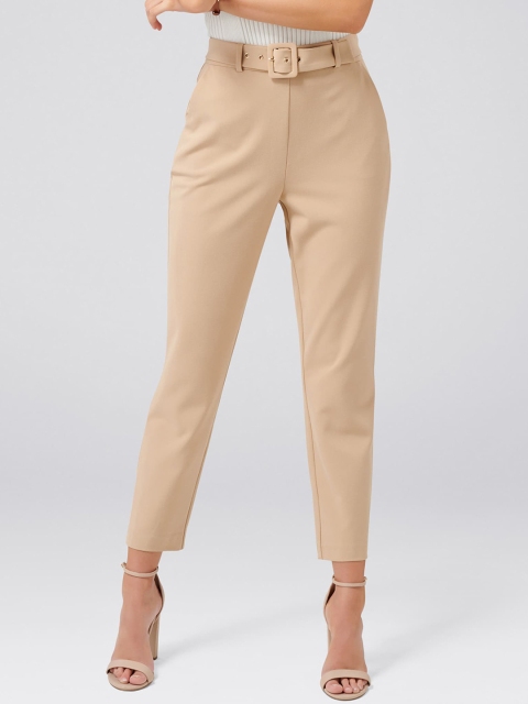 

Forever New Women Beige Tapered Fit Solid Cigarette Trousers