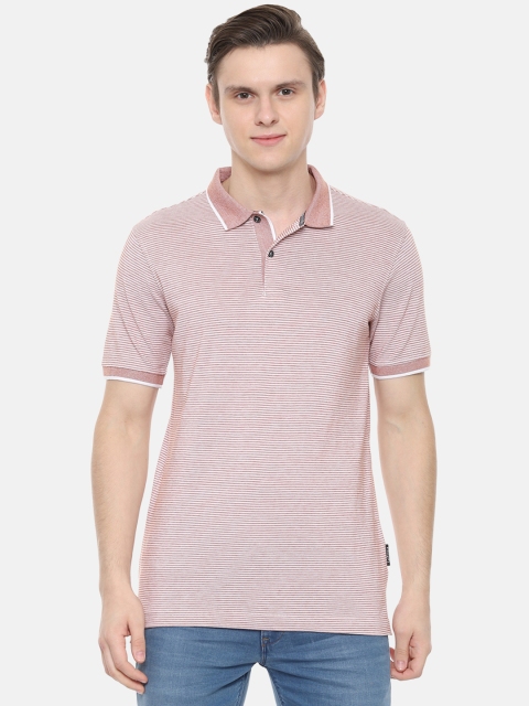 

Van Heusen Sport Men Peach-Coloured Striped Polo Collar T-shirt