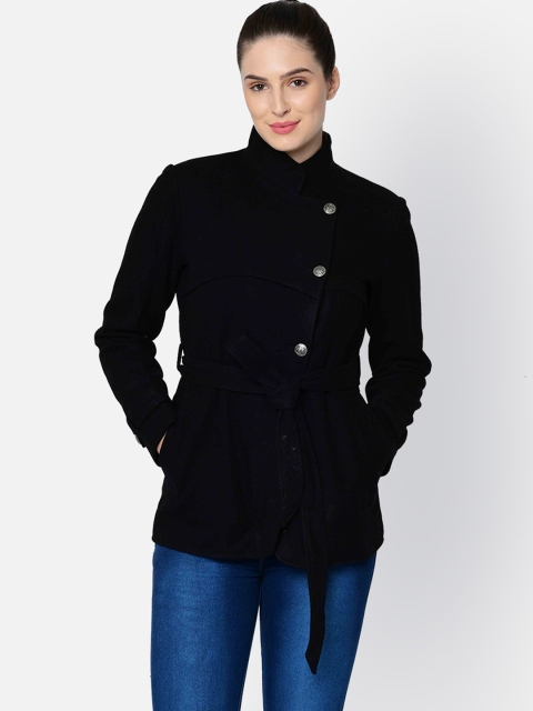 

Owncraft Women Black Solid Woolen Trench Coat