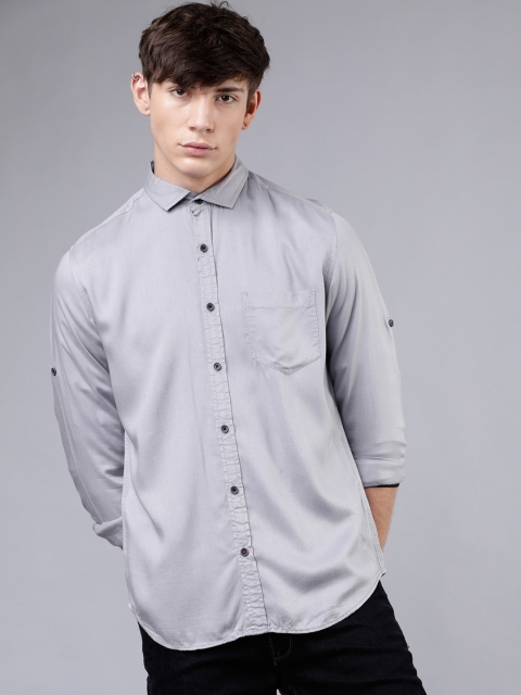 

LOCOMOTIVE Men Grey Slim Fit Solid Casual Shirt