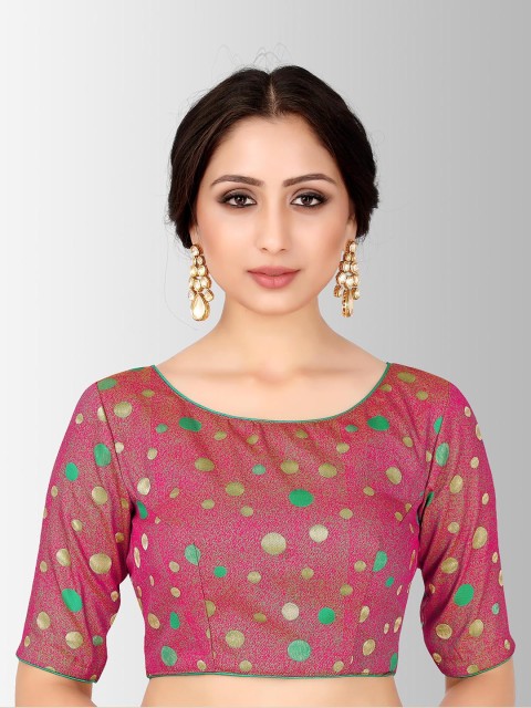 

MIMOSA Women Pink Printed Silk Saree Blouse