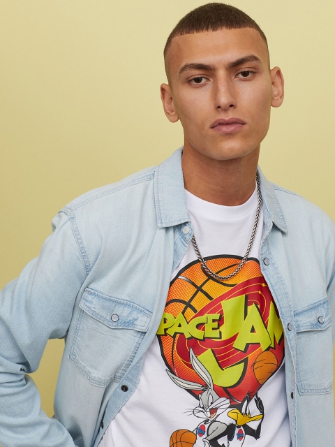 

H&M Men Blue Solid Denim Shirt