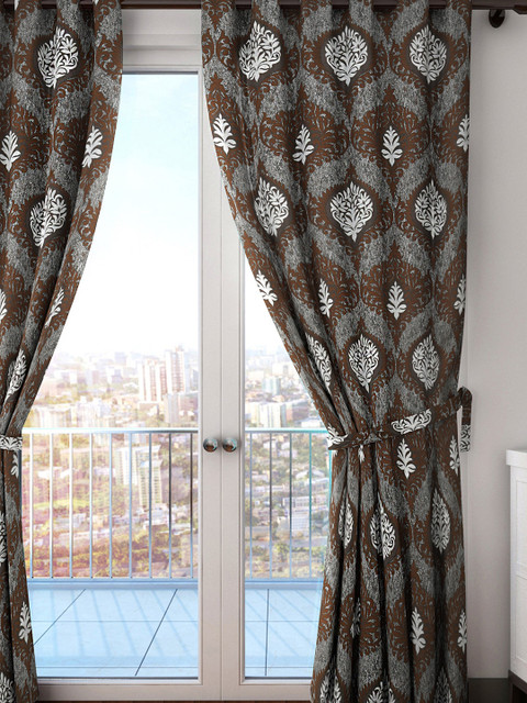 

HOUZZCODE Brown & White Single Room Darkening Curtain