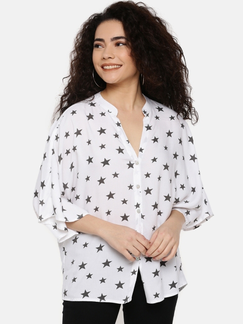 

IDK Women White Printed Shirt Style Top