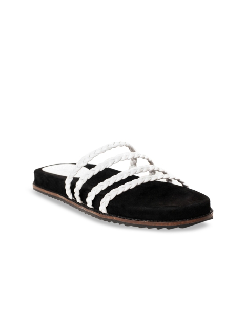 

Burloe Women White Solid Leather Open Toe Flats