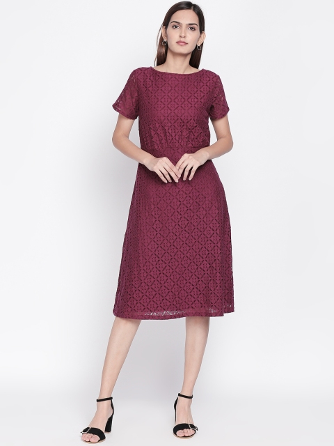 

Honey by Pantaloons Women Self Design Maroon Fit and Flare Dress