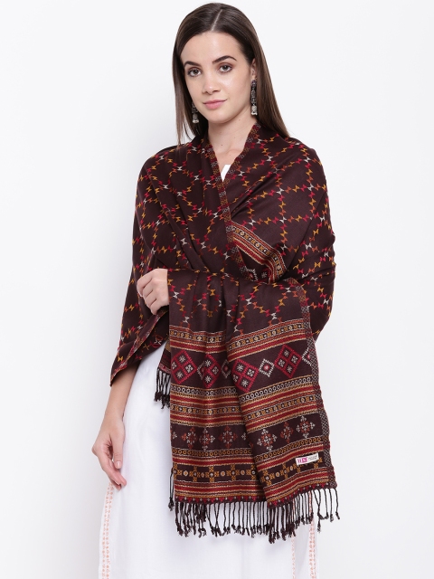 

HK colours of fashion Women Coffee Brown Woven Design Stole