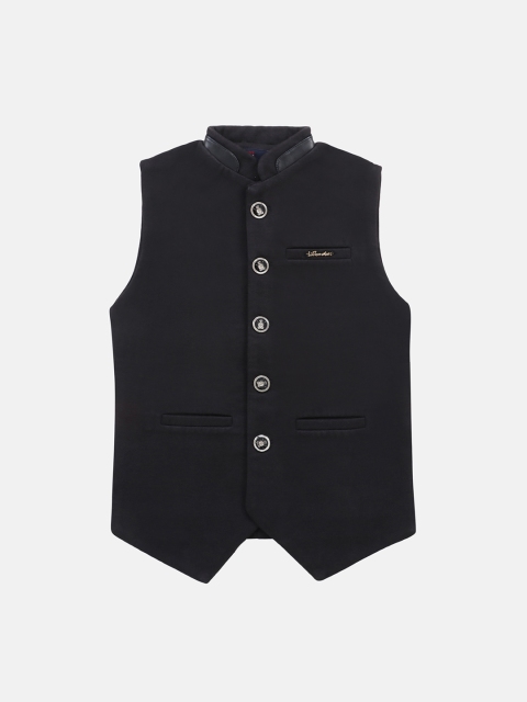 

Lil Tomatoes Boys Black Solid Woven Pure Cotton Nehru Jacket