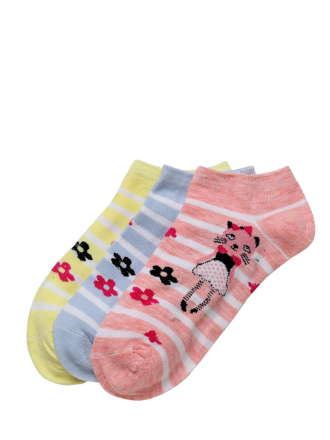 

J Style Women Pack of 3 Striped Ankle-Length Socks, Yellow