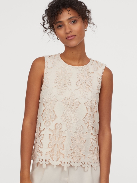 

H&M Women Beige Sleeveless Lace Top