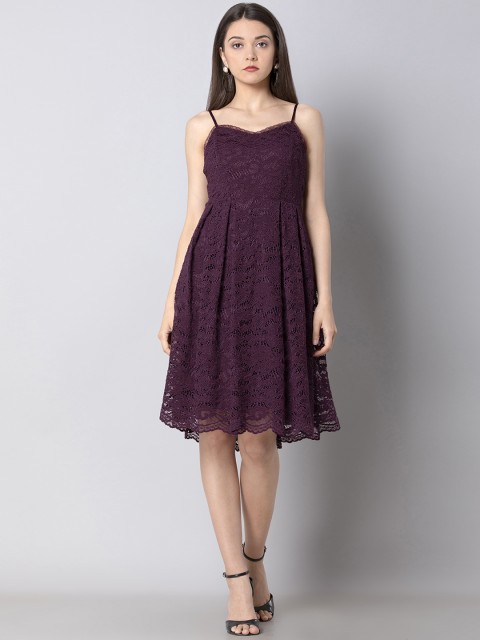 

FabAlley Women Self Design Purple A-Line Dress