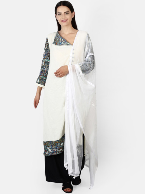 

amraoo Women White Embellished Dupatta