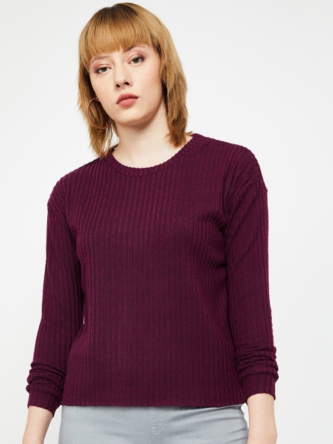 

Fame Forever by Lifestyle Women Burgundy Solid Ribbed Sweater
