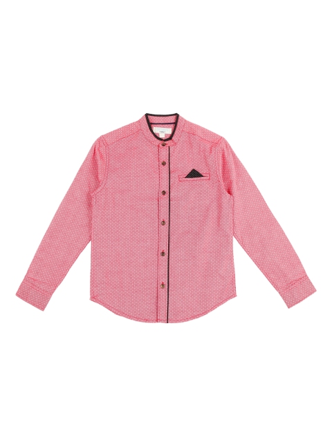 

Pantaloons Junior Boys Peach-Coloured & White Regular Fit Printed Party Shirt