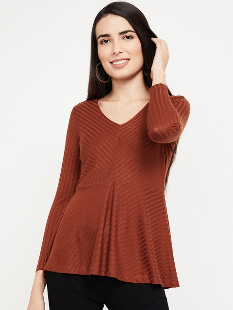 

CODE by Lifestyle Women Tan Brown Striped Peplum Top