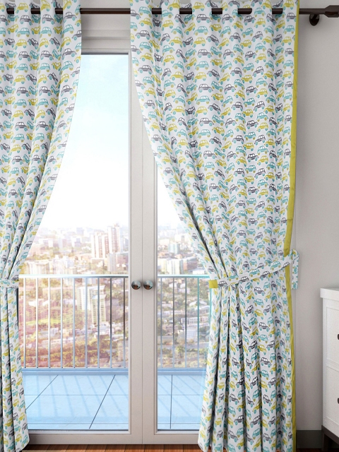

HOUZZCODE White Printed Single Room Darkening Curtain
