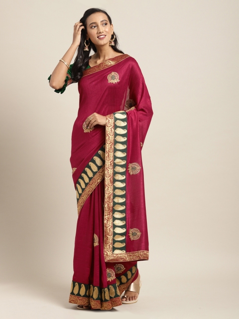 

Mitera Maroon Embroidered Poly Silk Saree