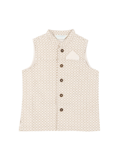 

Pantaloons Junior Boys Off-White & Beige Printed & Beige Pure Cotton Nehru Jacket