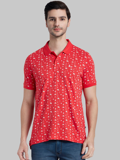 

Parx Men Red Printed Polo Collar Pure Cotton T-shirt