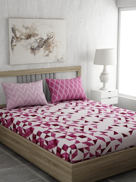 

EverHOME Pink & Maroon Geometric 144 TC Cotton 1 Queen Bedsheet with 2 Pillow Covers