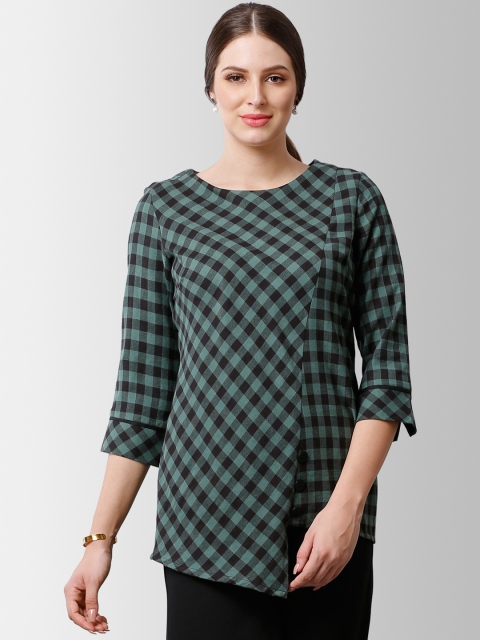 

FableStreet Women Green & Black Checked Top