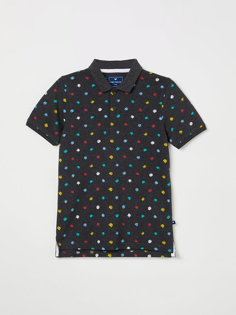 

Fame Forever by Lifestyle Boys Charcoal Grey Printed Polo Collar T-shirt