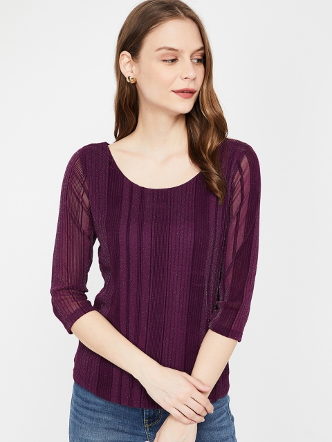 

CODE by Lifestyle Women Purple Striped Embellished Top