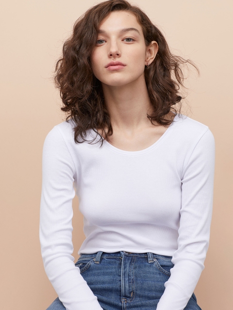 

H&M Women White Long-Sleeved Jersey Top